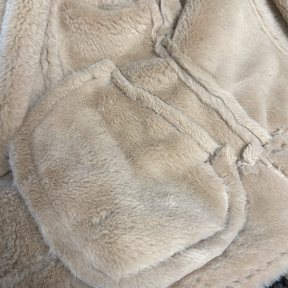 Topshop Camel Suedette Faux Fur Moto Biker Jacket with Belt - US 4 - Picture 7 of 10
